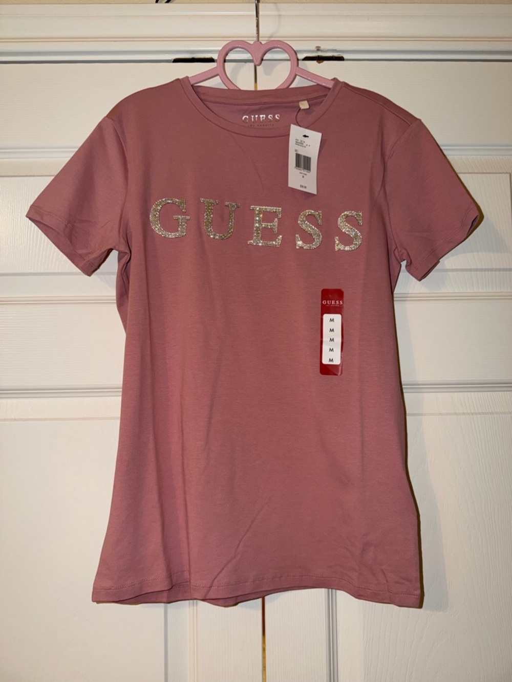 Guess Pink Crewneck Tee with Metallic Logo